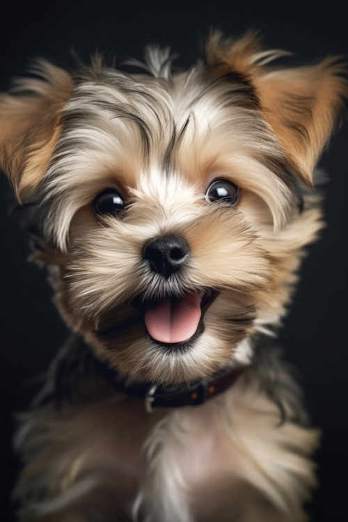Morkie puppy with a cheerful expression